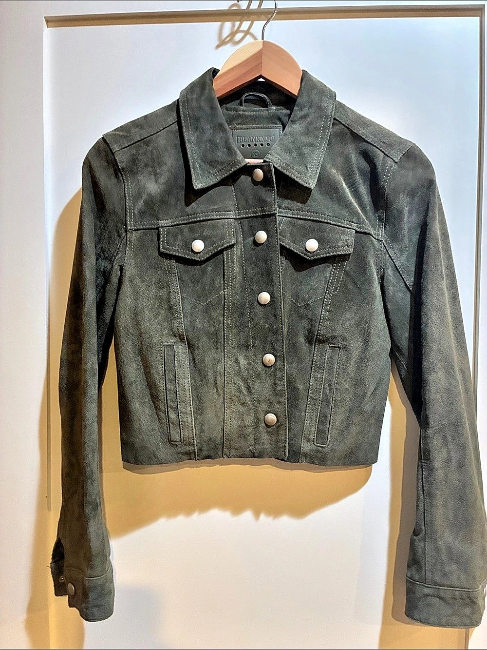 Blank NYC Cropped Leather Jacket in Gray Size XS